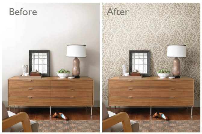Stylish living room with modern wallpaper